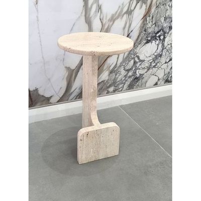 Round Beige Travertine End/Side Table 30Cm Dia