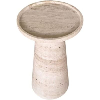 Round Beige Travertine End/Side Table 30Cm Dia