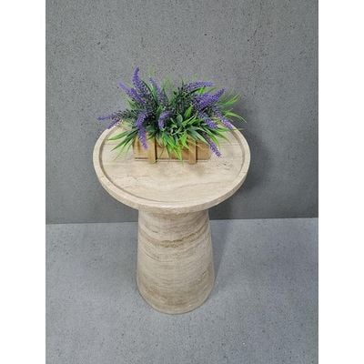 Round Beige Travertine End/Side Table 30Cm Dia