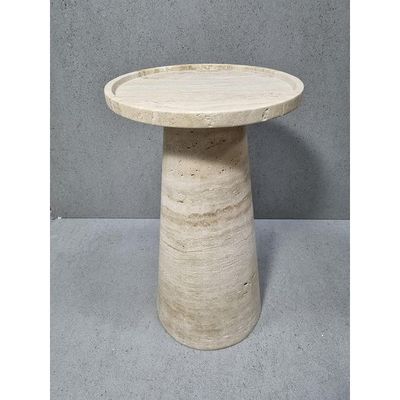 Round Beige Travertine End/Side Table 30Cm Dia