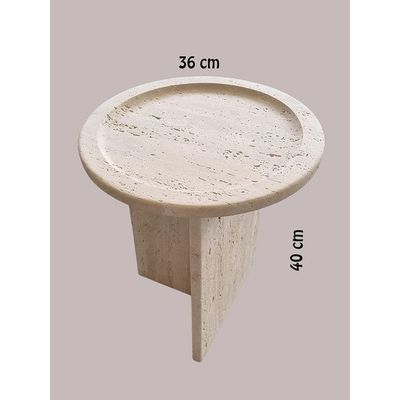 Round Beige Travertine End/Side Table 36Cm Dia