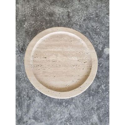 Round Beige Travertine End/Side Table 36Cm Dia