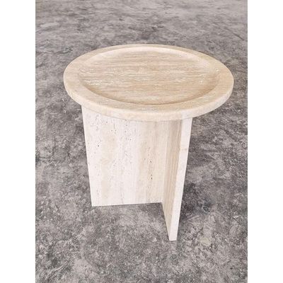 Round Beige Travertine End/Side Table 36Cm Dia