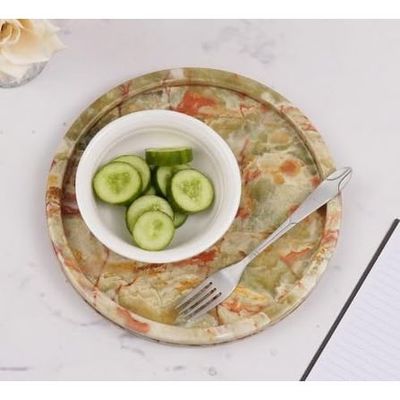 Round Green Marble Decorative Serving Tray 25 Cm Dia 2 cm thick
