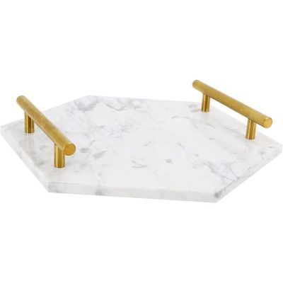 White Hexagonal Organizer Tray With Golden Handles Size 25X28X2Cm