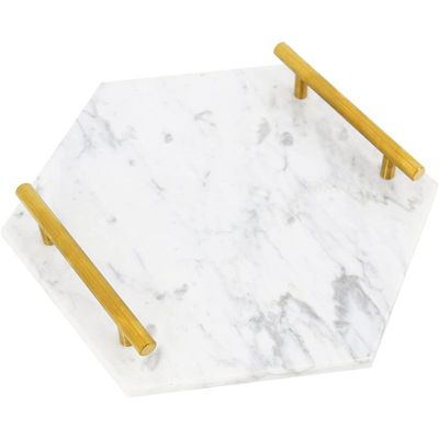 White Hexagonal Organizer Tray With Golden Handles Size 25X28X2Cm