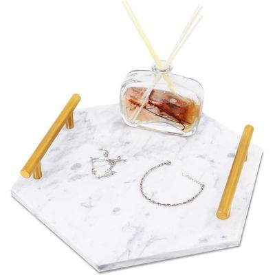 White Hexagonal Organizer Tray With Golden Handles Size 25X28X2Cm