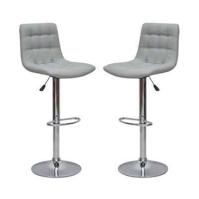 Premium Grey Pu Leather Bar Stools, Adjustable Counter Height Swivel Barstools with Low Back with footrest, and Swivel 360 with Premium  Base for Kitchen, Island, Pub, Dining Room, Bar, Cafe, Set of 2 pieces