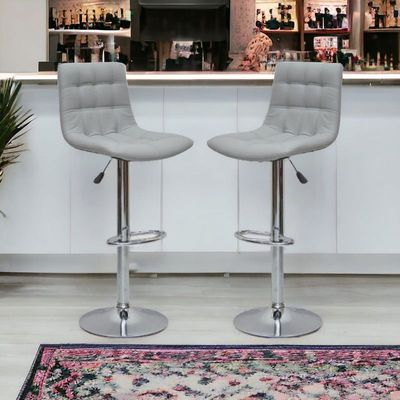 Premium Grey Pu Leather Bar Stools, Adjustable Counter Height Swivel Barstools with Low Back with footrest, and Swivel 360 with Premium  Base for Kitchen, Island, Pub, Dining Room, Bar, Cafe, Set of 2 pieces