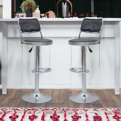 Premium Black Pu Leather Bar Stools, Adjustable Counter Height Swivel Barstools with Low Back with footrest, and Swivel 360 with Premium Base for Kitchen, Island, Pub, Dining Room, Bar, Cafe, Set of 2 pieces