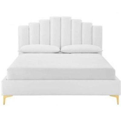 Olivia Velvet Upholstery Rectangular Bed Modern Luxury Bed Frame with Stylish Design 