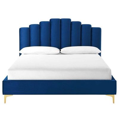 Wooden Twist Olivia Velvet Upholstery Rectangular Bed Modern Luxury Bed Frame with Stylish Design 