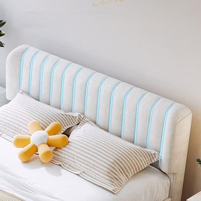 Wooden Twist Buoyant Floating Wingback Velvet Upholstery Luxury Bed for Bedroom ( Off-White )