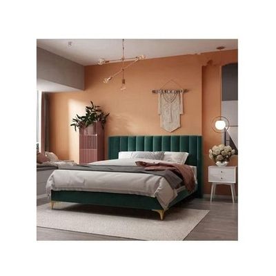 Wooden Twist Greenish Modernize Velvet Upholstery Bed for Luxury Bedroom