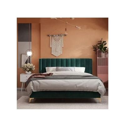 Wooden Twist Greenish Modernize Velvet Upholstery Bed for Luxury Bedroom