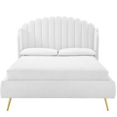 Wooden Twist Dana Wingback Velvet Upholstery Bed Elegant Rectangular Design
