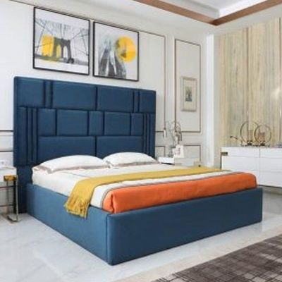 Wooden Twist Odrest Adonis Velvet Upholstery Rectangular Bed ( Blue )