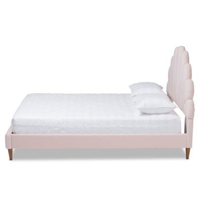 Dazzling Modern Glam Velvet Upholstery Rectangular Bed ( Light Pink )