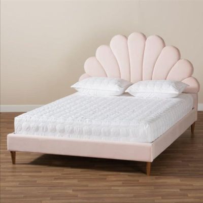 Dazzling Modern Glam Velvet Upholstery Rectangular Bed ( Light Pink )