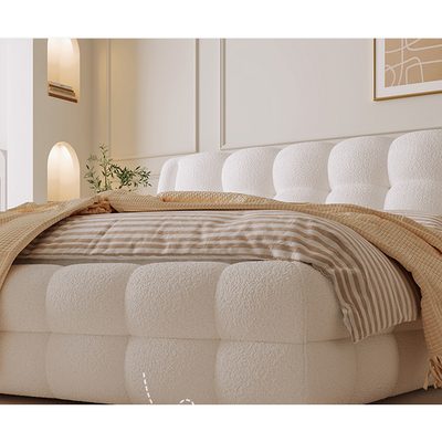 Wooden Twist Elegance Modernize Boucle Upholstery Bed for Luxury Bedroom Contemporary, Stylish, and Elegant
