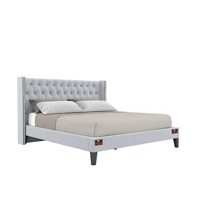 Upholstered Panel Bed Frame with Diamond Tufted and Nailhead Trim Wingback Headboard
