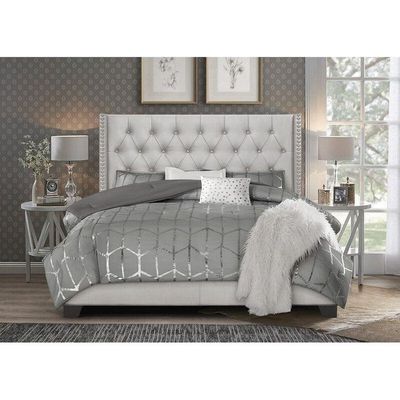 Modern GreyFaux Leatherette Standard Queen Size Bed