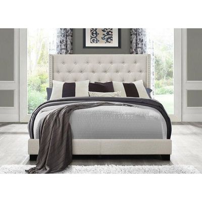 Modern Beige Leatherette Standard Queen Size Bed