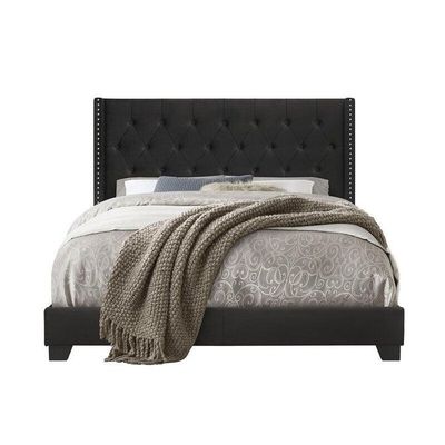 Modern Black Velvet Standard Queen Size Bed