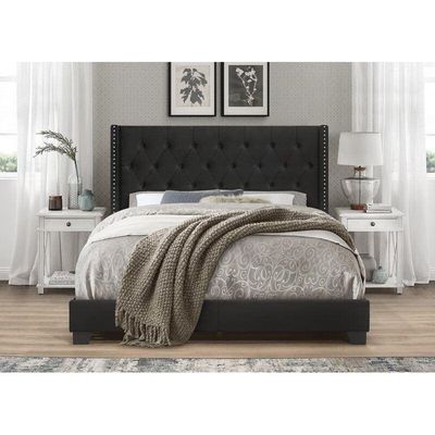 Modern Black Velvet Standard Queen Size Bed