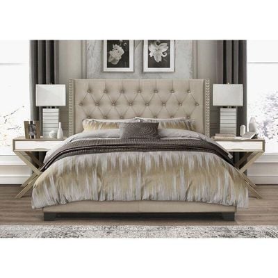 Modern Button Tufted Back Soft Holland Queen Size Bed