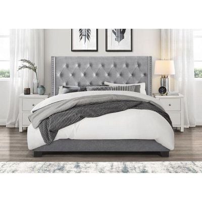 Modern Silver Grey Velvet Standard Queen Size Bed