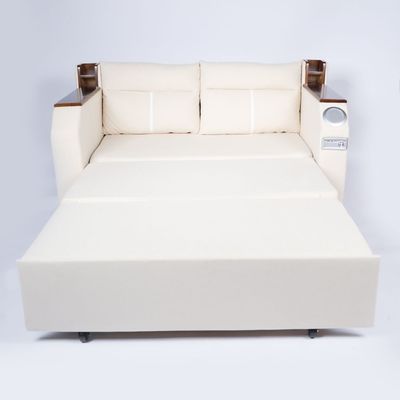 Extendable 2 in 1 Sofa Bed with Side Pockets,  Bottom and Side Storage, USB Ports, Bluetooth and Speaker+ 130 cm Outside+ Off White