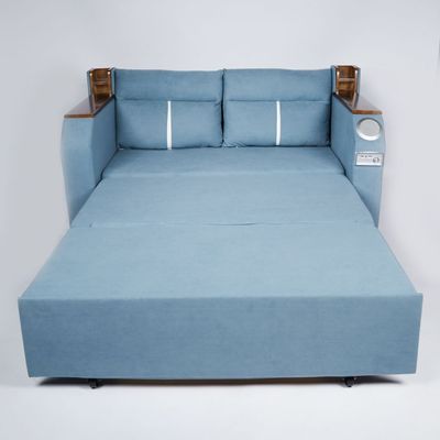 Extendable 2 in 1 Sofa Bed with Side Pockets,  Bottom and Side Storage, USB Ports, Bluetooth and Speaker+ 130 cm Outside + Blue