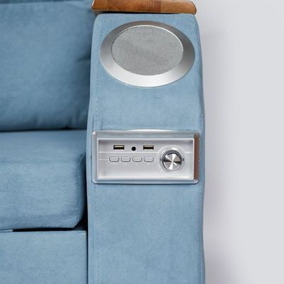 Extendable 2 in 1 Sofa Bed with Side Pockets,  Bottom and Side Storage, USB Ports, Bluetooth and Speaker+ 130 cm Outside + Blue