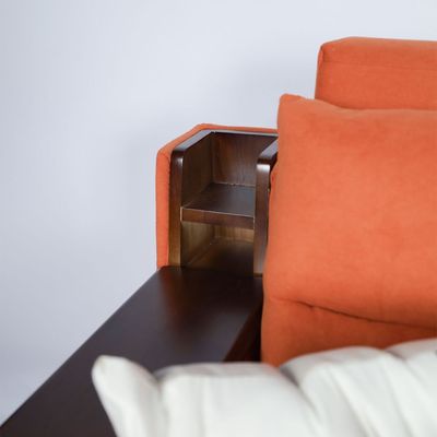 Extendable 2 in 1 Sofa Bed with Side Pockets,  Bottom and Side Storage, USB Ports, Bluetooth and Speaker+ 130 cm Outside + Orange