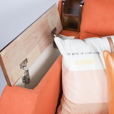 Extendable 2 in 1 Sofa Bed with Side Pockets,  Bottom and Side Storage, USB Ports, Bluetooth and Speaker+ 130 cm Outside + Orange