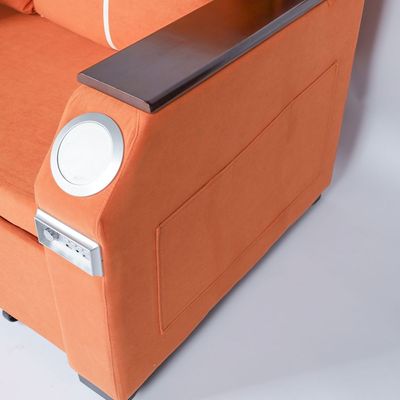 Extendable 2 in 1 Sofa Bed with Side Pockets,  Bottom and Side Storage, USB Ports, Bluetooth and Speaker+ 130 cm Outside + Orange