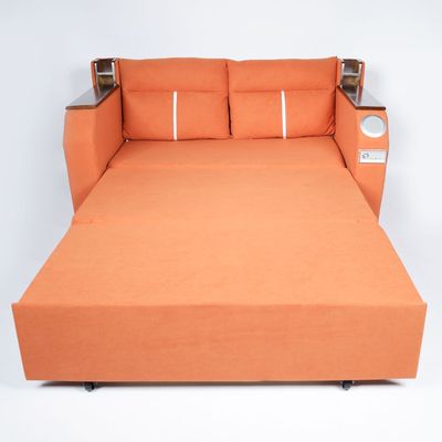 Extendable 2 in 1 Sofa Bed with Side Pockets,  Bottom and Side Storage, USB Ports, Bluetooth and Speaker+ 130 cm Outside + Orange