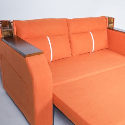 Extendable 2 in 1 Sofa Bed with Side Pockets,  Bottom and Side Storage, USB Ports, Bluetooth and Speaker+ 130 cm Outside + Orange