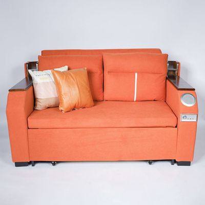 Extendable 2 in 1 Sofa Bed with Side Pockets,  Bottom and Side Storage, USB Ports, Bluetooth and Speaker+ 130 cm Outside + Orange