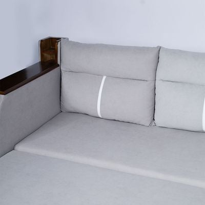 Extendable 2 in 1 Sofa Bed with Side Pockets,  Bottom and Side Storage, USB Ports, Bluetooth and Speaker+ 130 cm Outside + Light Gray