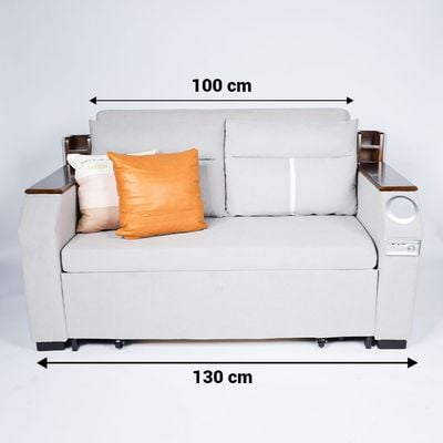 Extendable 2 in 1 Sofa Bed with Side Pockets,  Bottom and Side Storage, USB Ports, Bluetooth and Speaker+ 130 cm Outside + Light Gray