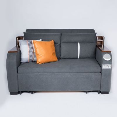 Extendable 2 in 1 Sofa Bed with Side Pockets,  Bottom and Side Storage, USB Ports, Bluetooth and Speaker+ 130 cm Outside + Dark Gray