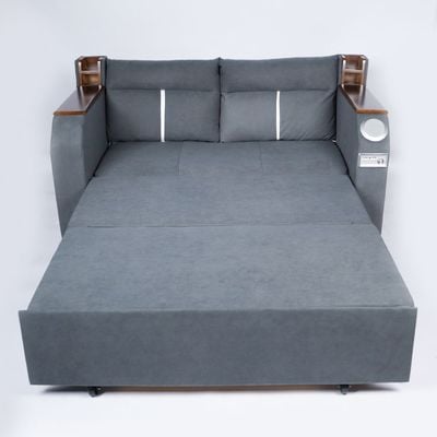 Extendable 2 in 1 Sofa Bed with Side Pockets,  Bottom and Side Storage, USB Ports, Bluetooth and Speaker+ 130 cm Outside + Dark Gray