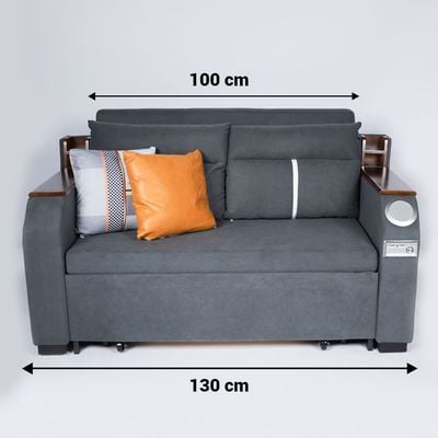 Extendable 2 in 1 Sofa Bed with Side Pockets,  Bottom and Side Storage, USB Ports, Bluetooth and Speaker+ 130 cm Outside + Dark Gray