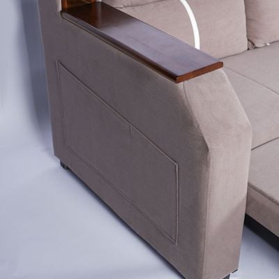 Extendable 2 in 1 Sofa Bed with Side Pockets,  Bottom and Side Storage, USB Ports, Bluetooth and Speaker- 130 cm Outside - Brown