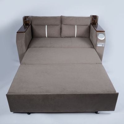 Extendable 2 in 1 Sofa Bed with Side Pockets,  Bottom and Side Storage, USB Ports, Bluetooth and Speaker- 130 cm Outside - Brown