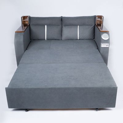 Extendable 2 in 1 Sofa Bed with Side Pockets,  Bottom and Side Storage, USB Ports, Bluetooth and Speaker+ 150 cm Outside + Dark Gray