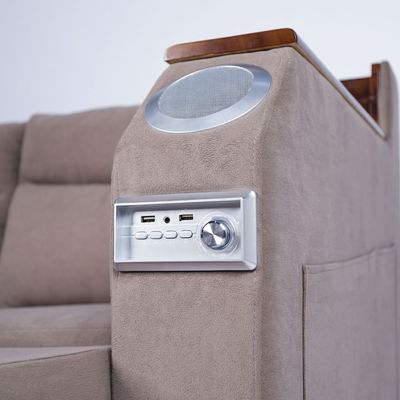 أريكة سرير  2 في 1 قابلة للتمديد مع جيوب جانبية و تخزين سفلي وجانبي بالإضافة ألى منافذ USB وبلوتوث ومكبر صوت + 150سم مقاس خارجي + بني