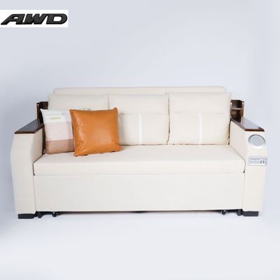 Extendable 2 in 1 Sofa Bed with Side Pockets,  Bottom and Side Storage, USB Ports, Bluetooth and Speaker+ 180 cm Outside + Off White